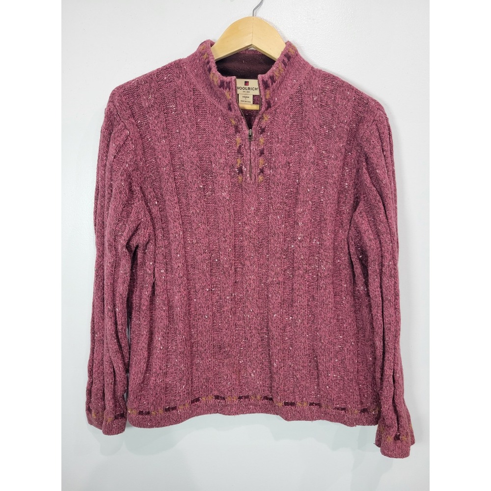Woolrich‎ Womens Berry Heather Cable Knit Quarter Zip Sweater Size Large